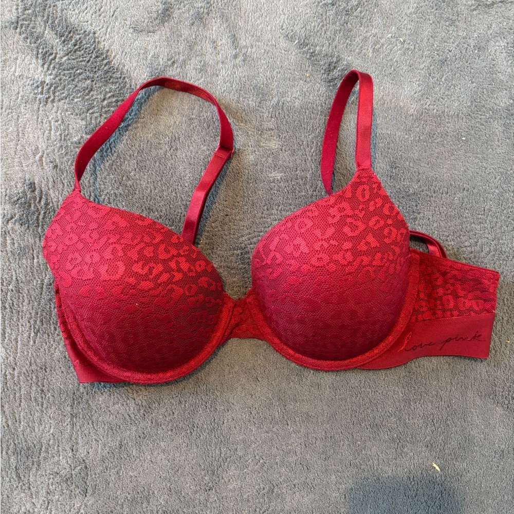 PINK Victoria's Secret Deep Red Leopard Bra